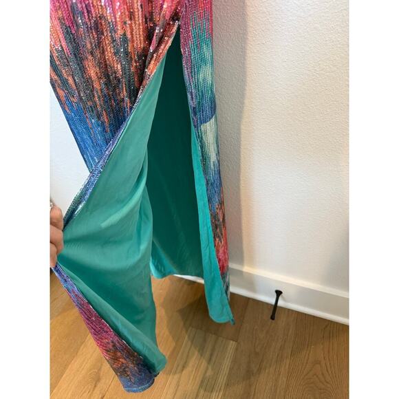 NWT L&B Sequin Multicolor Maxi‎ Dress Slits Adjustable Straps Pink Blue - Picture 5 of 9